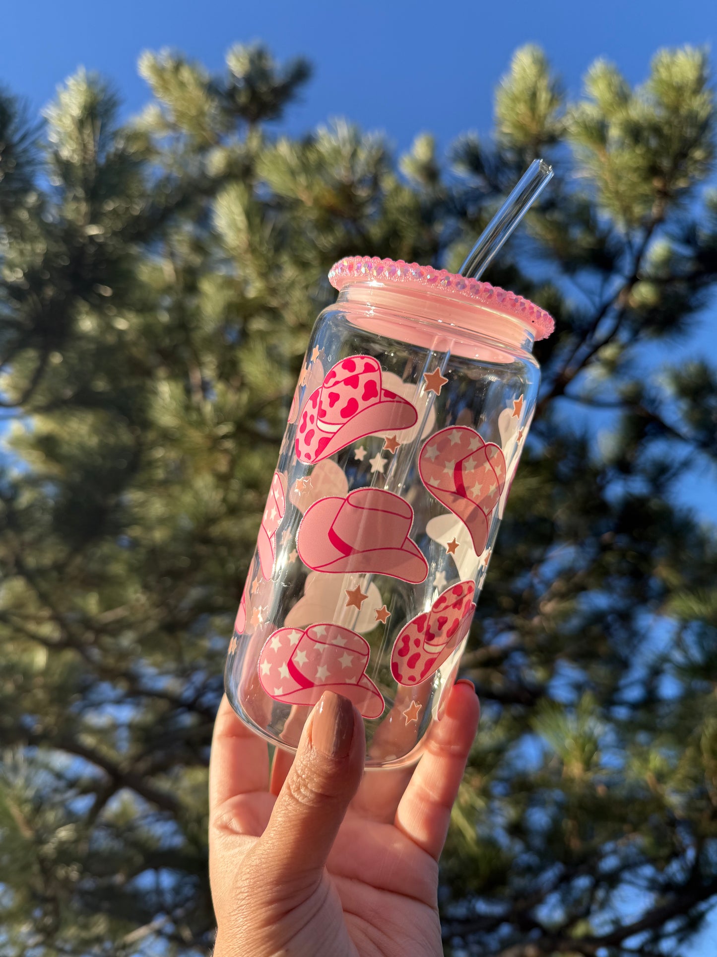 Cowgirl hats glass cup